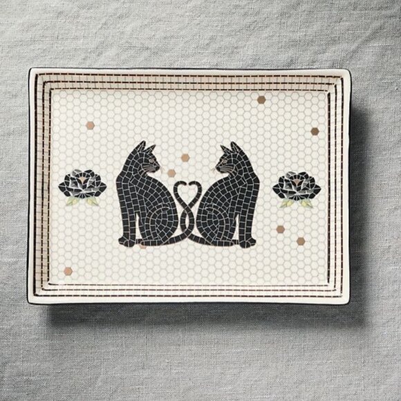 Anthropologie Bistro Tile Vanity Tray Cat Halloween NEW - Picture 1 of 10